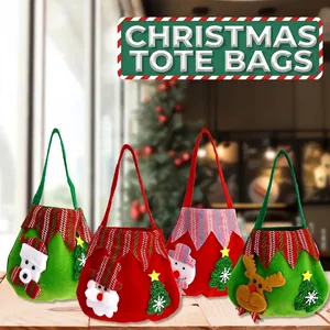 Set of four Christmas felt gift bags with Santa, snowman, reindeer and tree appliques