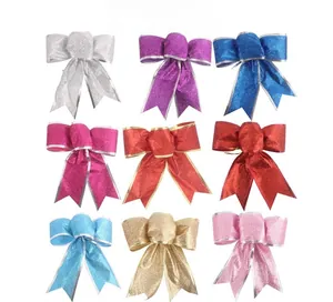 Glittery Christmas bows in nine colors with gold and silver edges for tree decoration