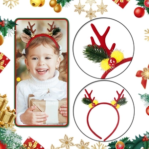 Christmas reindeer antler headband with festive bells and pine needles for children