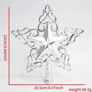 Silver hollow star Christmas tree topper with dimensions 20.5cm width and 22cm height