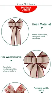 Detail showing khaki plaid burlap Christmas bow texture and secure wire fastener