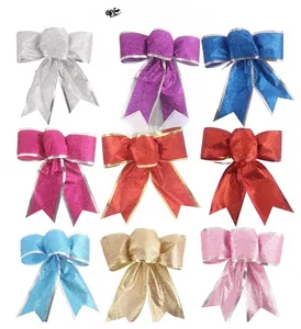 Detailed color display of nine glitter ribbons for Christmas tree decoration
