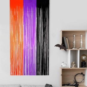 2-meter Halloween fringe curtain with orange purple and black stripes for party backdrop