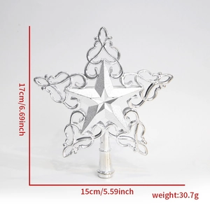 Detailed silver hollow star tree topper measuring 17cm high by 15cm wide for Christmas decor
