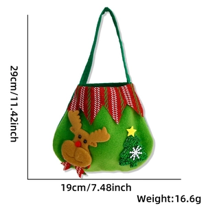 Green Christmas felt gift bag featuring reindeer and tree design for kids gifts
