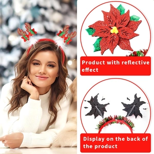Christmas reindeer antler headband with festive red sequins and plush floral details