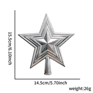 Silver 3D star tree topper dimensions showing 15.5cm height and 14.5cm width details