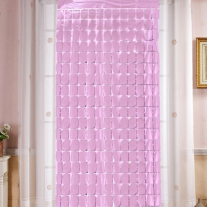 Pink shimmering square foil fringe curtain for birthday party background decor