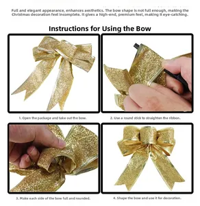 Detail showing the simple assembly steps for a gold glitter Christmas bow ornament