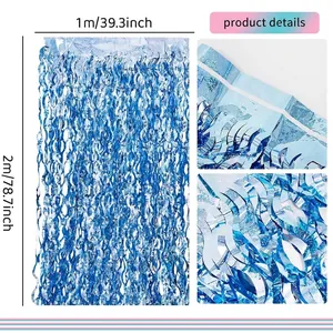 2m light blue laser fringe curtain for birthday party decoration and festive backdrop