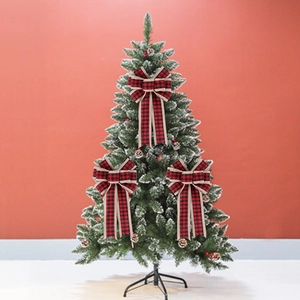 Christmas buffalo plaid bow set for holiday tree decoration with red and black patterns