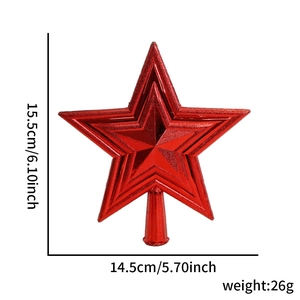 Red 3D Christmas tree topper star with glitter finish and size dimensions shown
