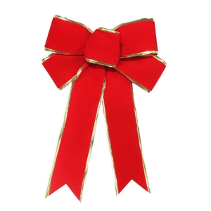 Large Red Velvet Christmas Bow With Gold Edge Trim Hanging Ribbon Ornament For Tree Wreath Holiday Party Decor
