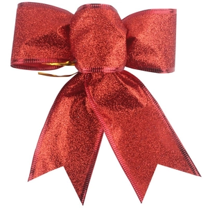 15cm red glitter Christmas bow decoration for holiday trees and festive gift wrapping