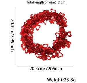 Ghirlanda di San Valentino a forma di cuore rosso: dettagli 7,5m lunghezza e 20,3cm