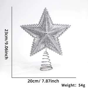 Puntale per albero a stella d'argento glitterato con altezza 23 cm e larghezza 20 cm