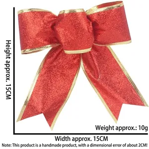Glittery red 15cm Christmas bow with gold trim for festive tree decoration