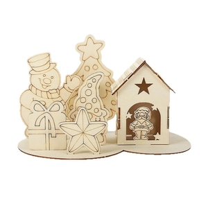 3D wooden Christmas DIY puzzles featuring a snowman, Santa house, and tree table decor