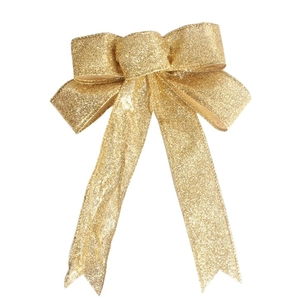 Nœud de Noël doré pailleté de 25cm pour décoration de sapin et couronnes festives