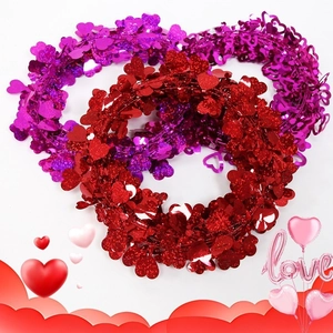 7.5M Laser heart tinsel garland in red purple and magenta for Valentine wedding decor