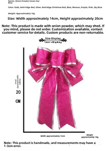 Détail d'un nœud de Noël scintillant rose de 20cm avec bordure argentée brillante