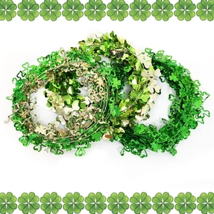 St Patricks Day Shamrock Garland Metallic Green Gold Foil Tinsel Banner For Irish Festival Party Home Decoration Hanging Ornament