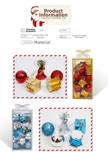 Detail of 32-piece Christmas ornament set with mini bells, gift boxes and drums