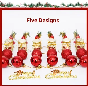 Detail of 32pcs Christmas tree ornaments set with red balls, gold bells and gift boxes