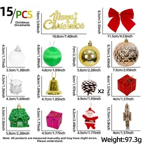 Guide des tailles pour un kit de 15 décorations de Noël avec cloches et nœuds