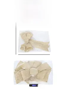 Detailed view of large gold glitter Christmas bow with size dimensions and weight display