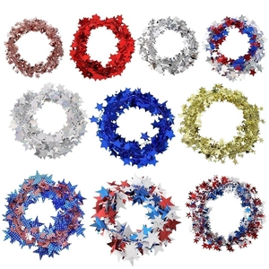 USA Independence Day Star Tinsel Garland Patriotic Metal Wire PET Metallic Stars Wreath For Festival Party Decoration