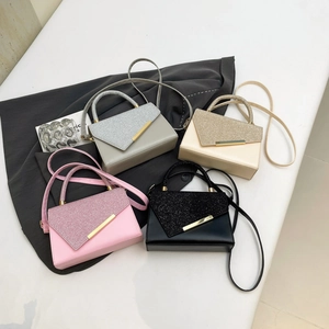 Fashion Glitter Flap PU Leather Shoulder Bag For Women Chic Gold Metal Bar Decor Crossbody Handbag Elegant Party Tote Bag