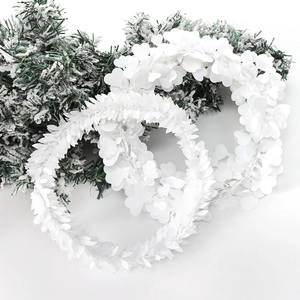 White Christmas Garland Heart Leaf Artificial Tinsel Rattan For Home Wedding Party DIY Xmas Tree Hanging Decoration