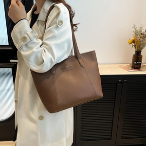 Grand sac cabas en cuir marron pour femme, sac à épaule élégant au style urbain