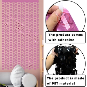 Rideau franges papillon 2m rose et noir avec support adhésif pour décoration de fête