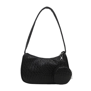 Minimalist black woven crescent hobo bag with matching detachable circular coin purse