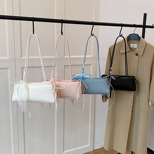 Bolso de Hombro de Cuero PU para Mujer con Lazo de Encaje Estilo Ins Bolso de Axila de Moda Bolso Diario