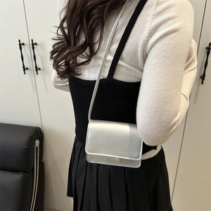 Chic silver crossbody square bag with matte metallic finish and adjustable slim strap