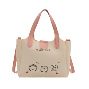 Grand sac cabas chic crème et rose avec imprimés de chiots et logo de la marque