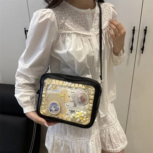 Japanese style black PU ita bag with clear display window for anime badges