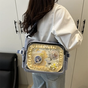 Sac fourre-tout lavande avec grande fenêtre PVC et badges décoratifs de personnages