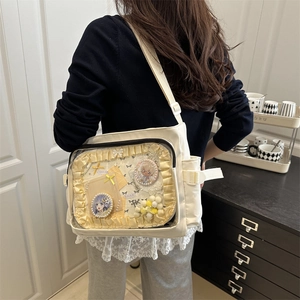 Sac ita en toile blanche minimaliste avec fenêtre transparente, vue latérale élégante