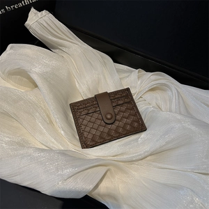 Women Woven PU Leather Card Holder Multi Slot Slim Wallet With Snap Button Closure Elegant Handheld Mini Passport Case