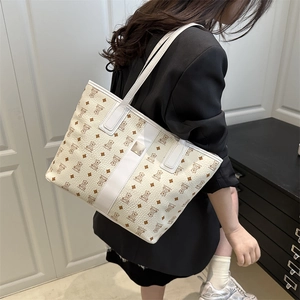 Grand sac cabas crème avec motif ours et rayures blanches pour le shopping et le bureau