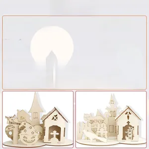 Detailed laser-cut wooden Halloween puzzle featuring ghosts, pumpkins, and a haunted castle