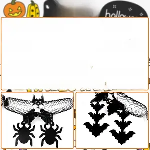 Detailed view of Halloween PET garland featuring black spider and bat hanging decorations
