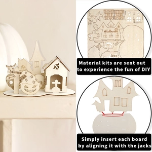 DIY Halloween wooden puzzle decoration with ghost, pumpkin and castle laser cut designs