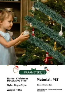 Detailed size chart for the 2-meter green Christmas garland with PET material and specs