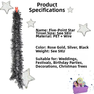 Detail of star tinsel garland made of PET and wire for Christmas and party decoration