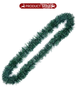 Detail view of 2m dark green faux pine garland with dense PVC needles for Christmas decor